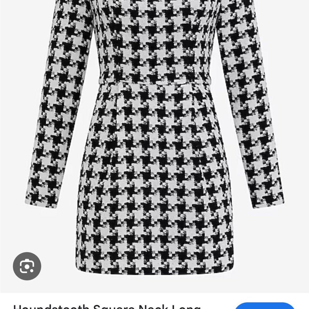 Express Houndstooth Long Sleeve Mini Dress - Black & White - Picture 6 of 8